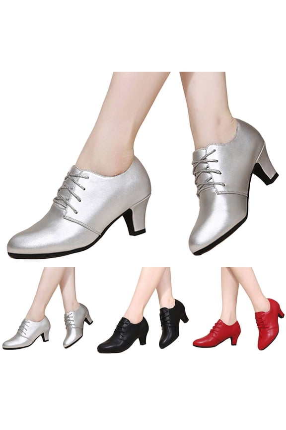 Women's Ballroom Dance Shoes Lace up Modern Latin Dancing Pumps Teaching Practice Performance Dressy Short Booties Black 6.5