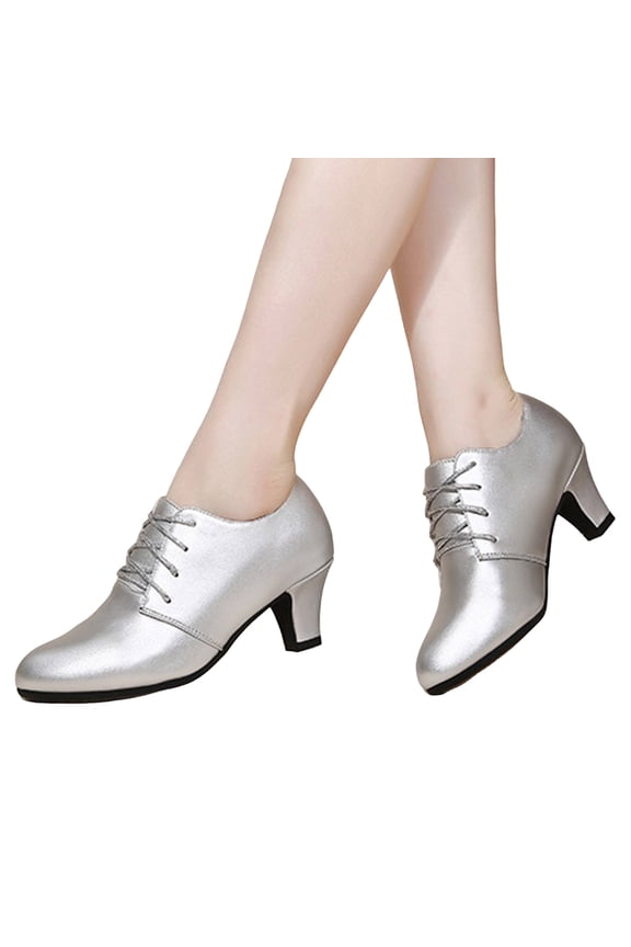 Women's Ballroom Dance Shoes Lace up Modern Latin Dancing Pumps Teaching Practice Performance Dressy Short Booties Silver 9