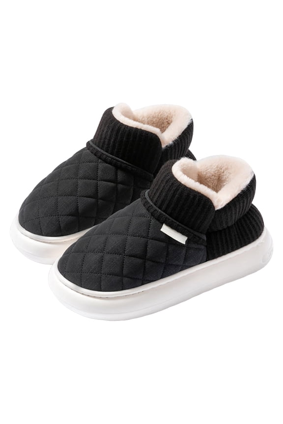 Women's Booties Slippers Memory Foam Winter Warm Slip on House Shoes Fleece Lined Plush Indoor Outdoor Cloud Slides Black 7