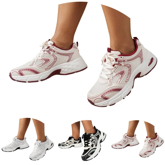 Pandaie Women's Chunky Fashion Sneakers Non Slip Platform Walking Running Shoes Breathable Athletic Gym Workout Tennis Dad Shoes Black 6