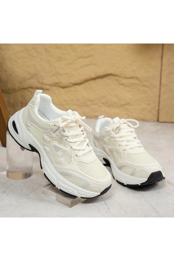 Women's Chunky Fashion Sneakers Non Slip Platform Walking Running Shoes Breathable Athletic Gym Workout Tennis Dad Shoes White 6.5