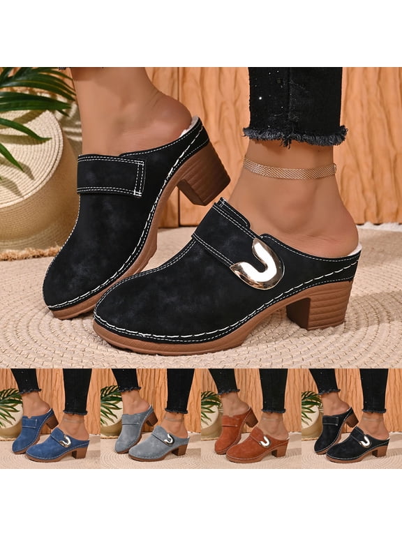 Women's Chunky Heel Mules Comfortable Suede Ankle Booties Casual Fashion Clogs Indoor Outdoor Walking Shoes for All Seasons Size 6-9.5
