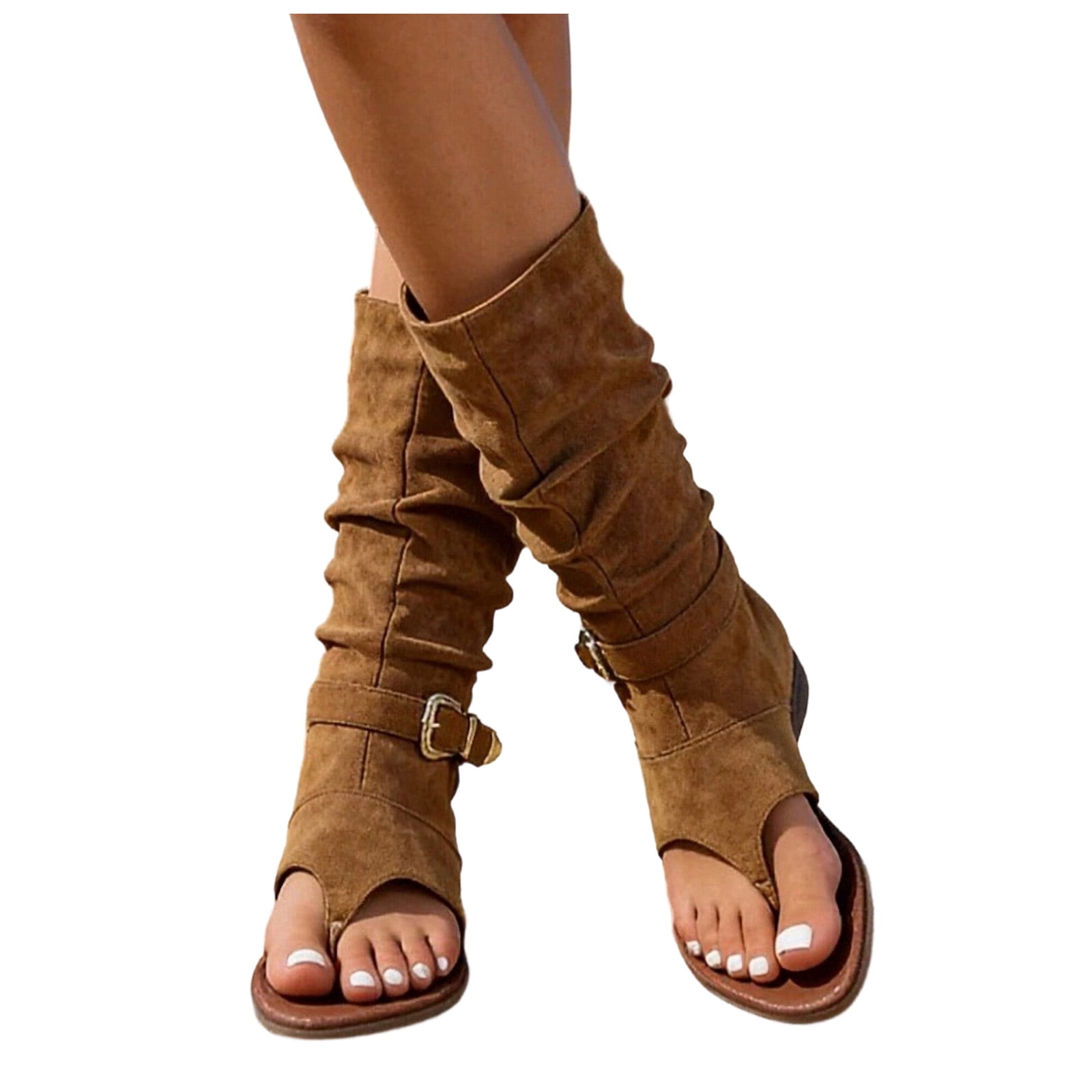 Pandaie Women's Clip Toe Flip Flops Western Slouchy Knee High Open