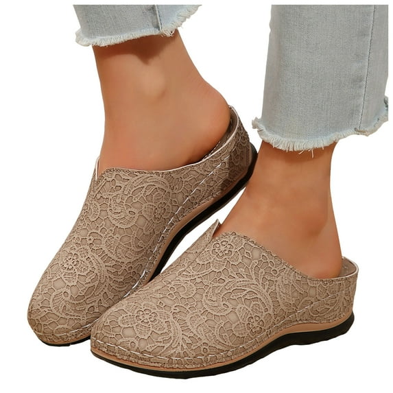 Pandaie Women's Closed Toe Mules Clogs Classic Low Wedges Platform Slip on Slides with Arch Support Comfortable Backless Walking Slippers Sandals Indoor Outdoor Khaki Size 8.5
