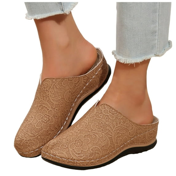 Pandaie Women's Closed Toe Mules Clogs Classic Low Wedges Platform Slip on Slides with Arch Support Comfortable Backless Walking Slippers Sandals Indoor Outdoor Brown Size 8.5