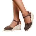 thumbnail image 1 of Pandaie Women's Closed Toe Platform Sandals Summer Ankle Buckles Strap Espadrilles Wedge Slip on Walking Shoes for Casual Beach Vacation Coffee Size 8.5, 1 of 7