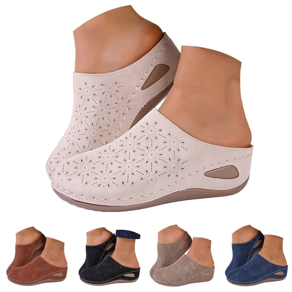 Pandaie Women's Closed Toe Sandals Hollow out Backless Clogs Wedge Heel Slip on Mules Comfortable Orthopedic Summer Walking Slides Black Size 9