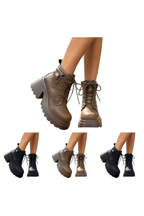 Women's Combat Boots Lace up Platform Chunky Ankle Booties High Heel Lug Sole Side Zipper Biker Fashion Punk Shoes Black 9
