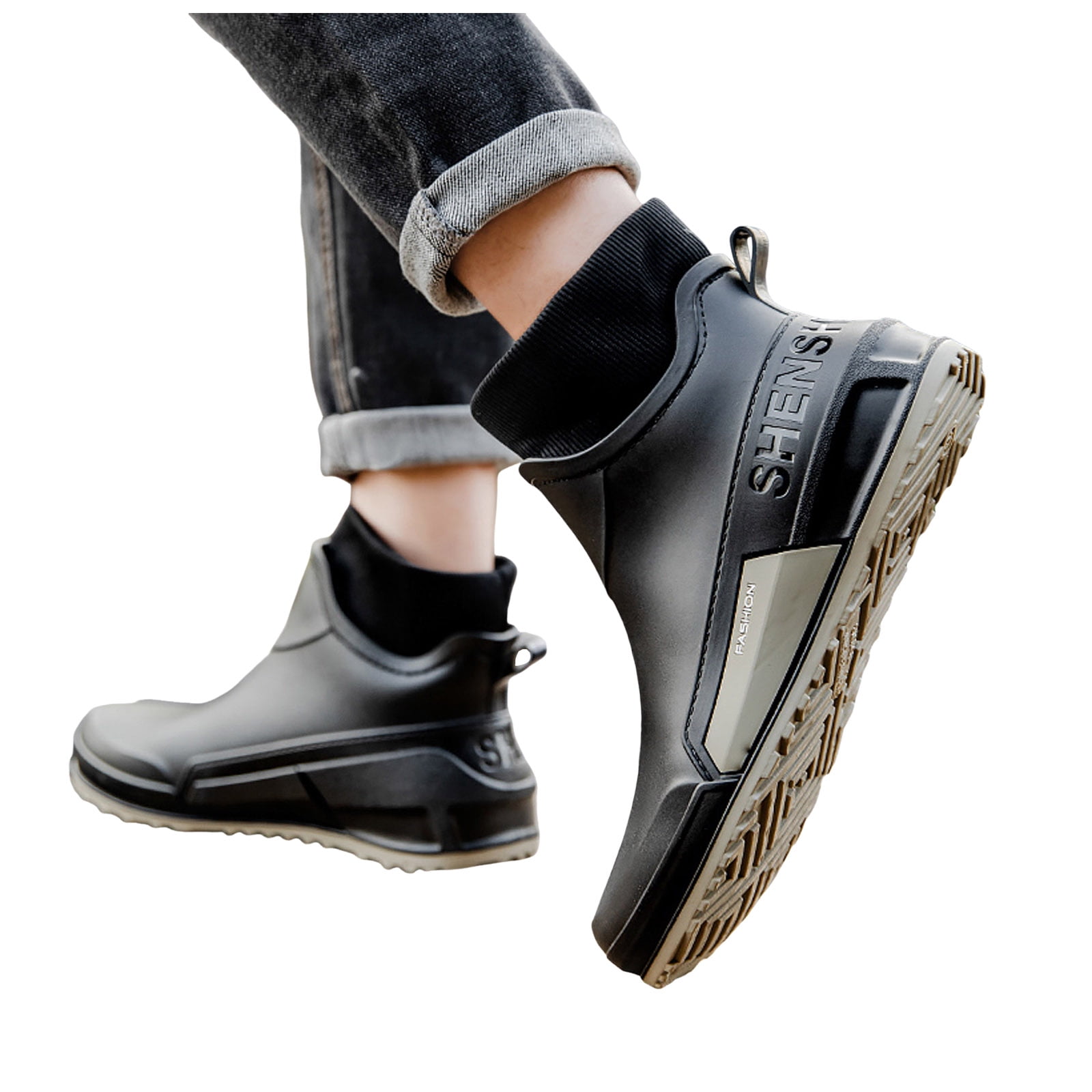 Pandaie Women's Deck Boots Waterproof Ankle Rain Boots Outdoor Fishing Garden Shoes Lightweight Anti Slip Work Rainboots Booties Grey 10