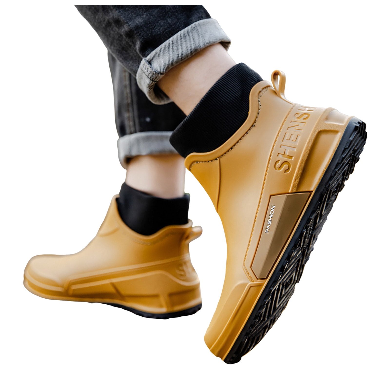 Pandaie Women's Deck Boots Waterproof Ankle Rain Boots Outdoor Fishing Garden Shoes Lightweight Anti Slip Work Rainboots Booties Yellow 8
