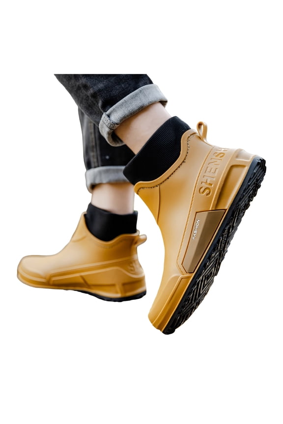 Women's Deck Boots Waterproof Ankle Rain Boots Outdoor Fishing Garden Shoes Lightweight Anti Slip Work Rainboots Booties Yellow 8