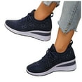 thumbnail image 1 of Pandaie Women's Fashion Sneakers Rhinestone Platform Wedge Casual Walking Shoes Breathable Sequin Slip on Wedding Bride Dress Shoes Blue 6, 1 of 7