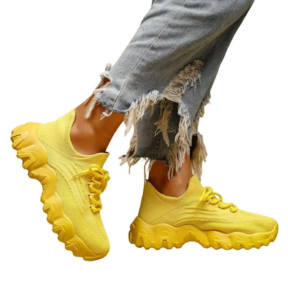 Pandaie Women's Fashion Walking Shoes Orthopedic Platform Slip on Sneakers Arch Support Gym Workout Athletic Work Casual Tennis Running Shoe Yellow Size 6.5