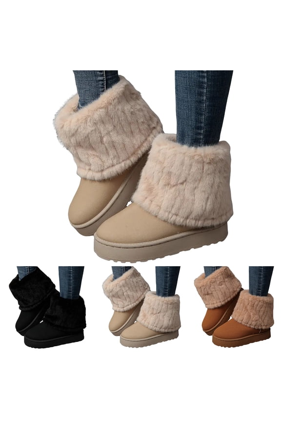Women's Faux Furry Snow Boots Platform Fuzzy Plush Winter Shoes Comfort Outdoor Fleece Lined Fashion Slip on Ankle Booties Green 8