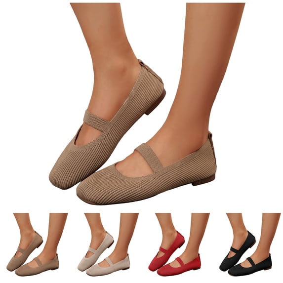 Pandaie Women's Flats Closed Round Toe Mary Jane Shoes Comfortable Slip on Knit Ballet Dress Flat Loafers Ladies Causal Work Walking Shoe Black Size 6