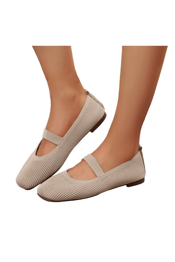 Women's Flats Closed Round Toe Mary Jane Shoes Comfortable Slip on Knit Ballet Dress Flat Loafers Ladies Causal Work Walking Shoe White Size 6