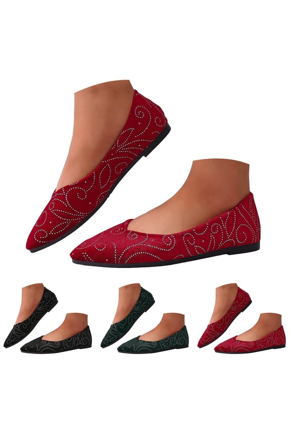 Women's Flats Knit Comfort Pointed Toe Ballet Flats Shoes Rhinestone Casual Slip on Walking Driving Work Shoes Black 7