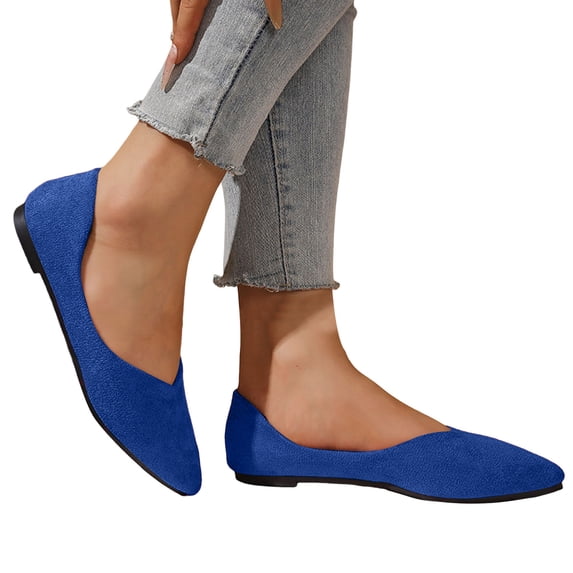 Pandaie Women's Flats Shoes Comfortable Suede Pointed Toe Slip on Ballet Dress Shoes Business Casual Work Walking Driving Penny Loafers Blue Size 7