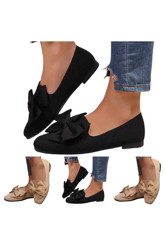Women's Flats Square Toe Bowknot Ballet Dressy Shoes Comfortable Slip on Casual Walking Work Loafers for Office Bsiness Black 9