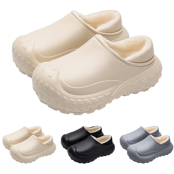 Pandaie Women's Fleece Lined Clogs Winter Warm Slip on Garden Shoes Arch Support House Slippers Indoor Outdoor Work Mules Black 7