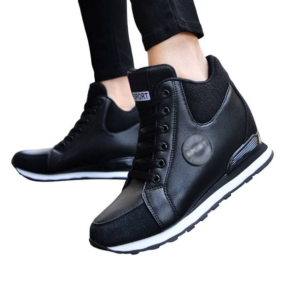 Pandaie Women's Hidden Wedge Sneakers Platform Lace up High Top Walking Shoes Lightweight Casual Tennis Work Fashion Sneaker Black 6.5