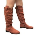 thumbnail image 1 of Pandaie Women's Knee High Boots Wide Calf Cowboy Cowgirl Western Booties Low Heel Pull on Slouchy Winter Riding Shoes with Side Zipper Brown 7, 1 of 8