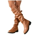 thumbnail image 1 of Pandaie Women's Knee High Boots Wide Calf Platform Slouchy Tall Long Boot Round Toe Fall Winter Flat Riding Walking Shoes Brown 7.5, 1 of 6