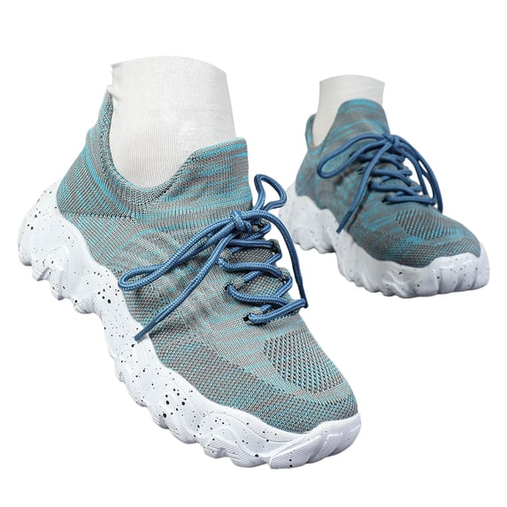 Pandaie Women's Knit Chunky Sneakers Mesh Slip on Air Cushion Breathable Sock Shoes with Soft Sole for Walking & Casual Streetwear Black 5.5