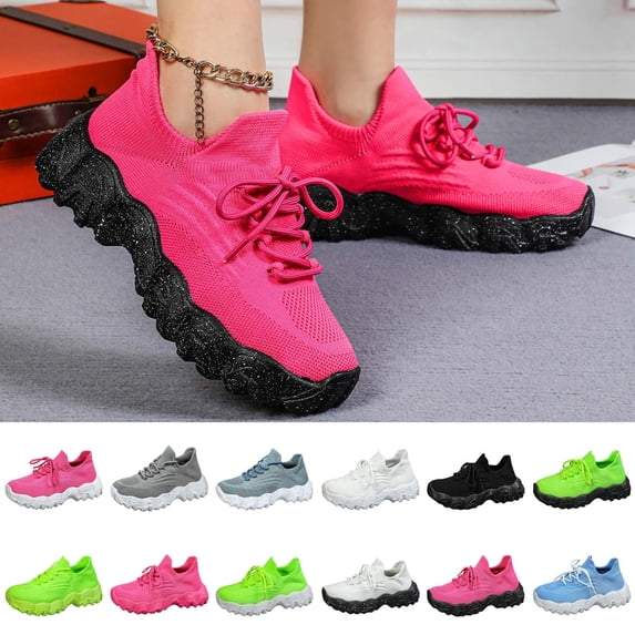 Pandaie Women's Knit Chunky Sneakers Mesh Slip on Air Cushion Breathable Sock Shoes with Soft Sole for Walking & Casual Streetwear Black 5.5