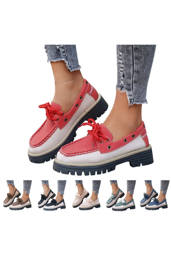 Women's Lace up Loafers Comfortable Chunky Slip on Dress Shoes Platform Lug Sole Office Business Work Oxfords Shoes Black 6