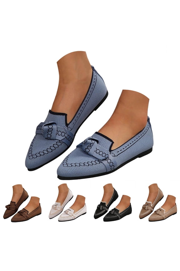 Women's Loafer Flats Pointed Toe Casual Knit Ballet Shoes Comfortable Dressy Mesh Slip on Walking Driving Work Shoes for Office Business Black 6