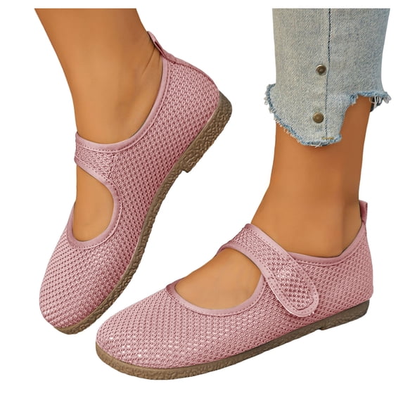 Pandaie Women's Mary Jane Flats Mesh Knit Breathable Casual Dress Shoes Walking Comfortable Slip on Work Loafers (Pink,7.5)