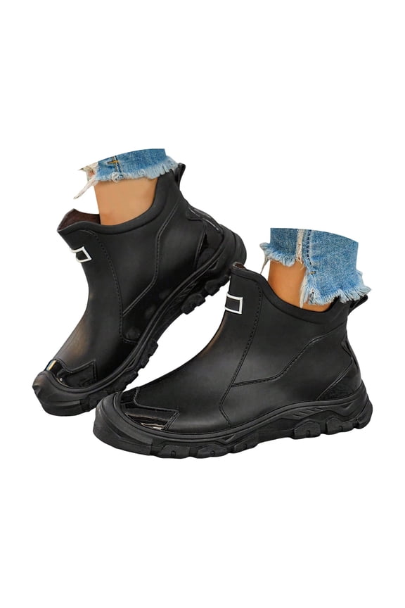 Women's Men's Deck Boots Waterproof Ankle Rain Boot Outdoor Rubber Fishing Garden Shoes for Boating Camping Farming Black,11