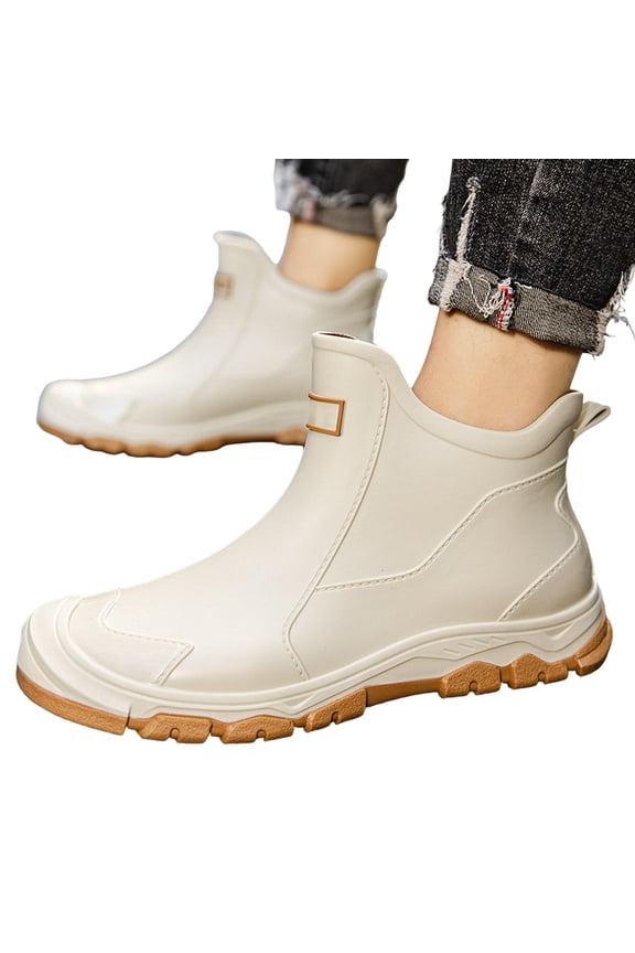 Women's Men's Deck Boots Waterproof Ankle Rain Boot Outdoor Rubber Fishing Garden Shoes for Boating Camping Farming White,9.5