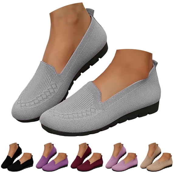Pandaie Women's Mesh Flats Shoes Breathable Slip on Casual Knit Walking Loafers Comfortable Ladies Orthopedic Business Office Work Shoes Beige Size 6