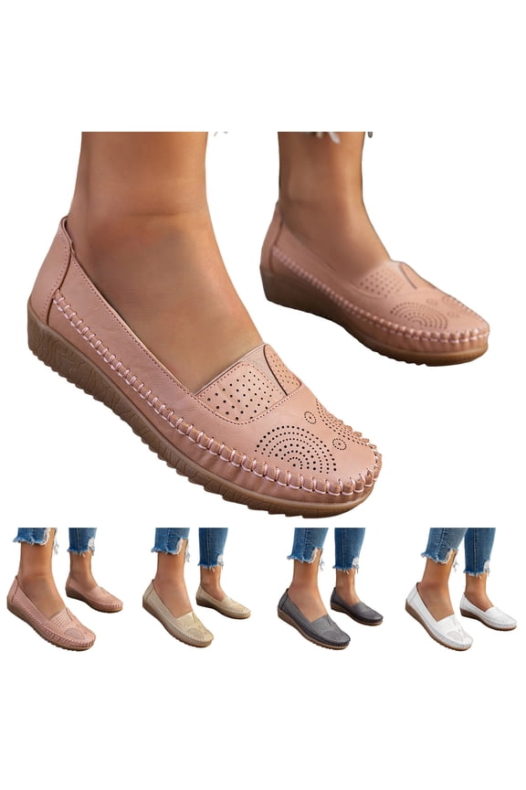 Women's Orthopedic Leather Loafers Comfortable Slip on Walking Ballet Flat Shoes Breathable Business Work Casual Driving Moccasins Beige Size 6
