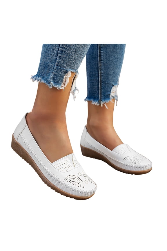 Women's Orthopedic Leather Loafers Comfortable Slip on Walking Ballet Flat Shoes Breathable Business Work Casual Driving Moccasins White Size 8