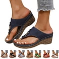 thumbnail image 1 of Pandaie Women's Orthopedic Wedge Sandals with Arch Support Open Toe Comfortable Summer Flip Flops Casual Walking Thong Shoes Beige Size 6.5, 1 of 7