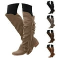 thumbnail image 1 of Pandaie Women's Over Knee High Boots Retro Fringe Riding Long Boots Chunky Heel Tassel Casual Winter Shoes Black 6, 1 of 6