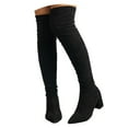 thumbnail image 1 of Pandaie Women's Over The Knee High Boots Suede Thigh High Boot Pointed Toe Stretch Chunky Heel Winter Dress Shoes Black 7.5, 1 of 7