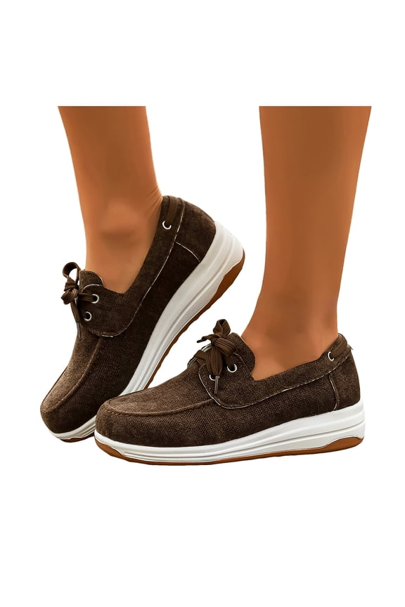Women's Platform Denim Sneakers Retro Casual Lace up Tennis Running Walking Shoes Ladies Wedge Heel Slip on Dressy Shoes Brown 7.5