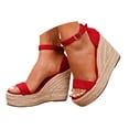 thumbnail image 1 of Pandaie Women's Platform Espadrille Wedge Sandals Comfortable Open Toe Ankle Strap Buckle Sandal for Women Dressy Summer Shoes Red,9.5, 1 of 9