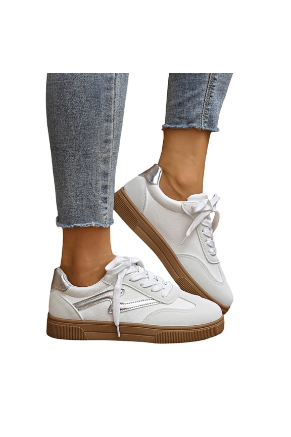 Women's Platform Fashion Sneakers Retro Comfortable Casual Walking Shoes Anti Slip Stylish Classic Tennis Trainers White 6.5