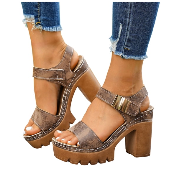 Pandaie Women's Platform Heel Sandals Open Toe Ankle Strap Wedding Party Dress Shoes Retro Orthopedic Wedge High Heeled Sandal (Brown,6.5)