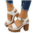 thumbnail image 1 of Pandaie Women's Platform Heel Sandals Open Toe Ankle Strap Wedding Party Dress Shoes Retro Orthopedic Wedge High Heeled Sandal (White,9.5), 1 of 6