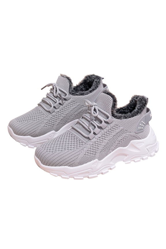 Women's Platform Sneakers Warm Fleece Lined Tennis Shoes Comfortable Winter Outdoor Running Walking Shoes Grey 6