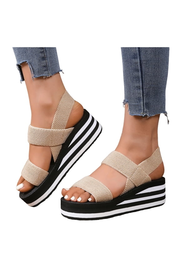 Women's Platform Water Sandals Comfortable Waterproof Wedge Chunky Sandal Summer Walking Vacation Beach Shoes Khaki 8.5