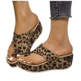 thumbnail image 1 of Pandaie Women's Platform Wedge Sandals Comfortable Dressy Summer Toe Ring Flip Flops Suede Arch Support Slip on Slides Brown Size 9.5, 1 of 8
