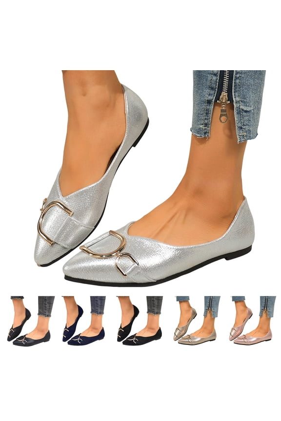 Women's Pointy Toe Loafers Comfortable Glitter Slip on Work Shoes Ladies Fashion Summer Dressy Casual Flats Shoe Beige 6.5