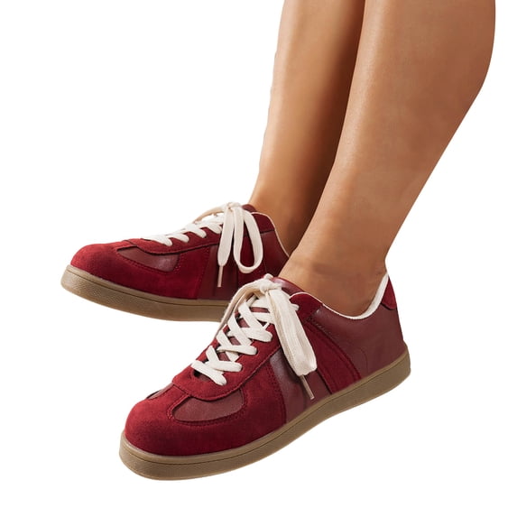 Pandaie Women's Retro Fashion Sneakers Lace up Casual Walking Running Shoes Comfortable Non Slip Platform Low Top Sneaker Wine 9